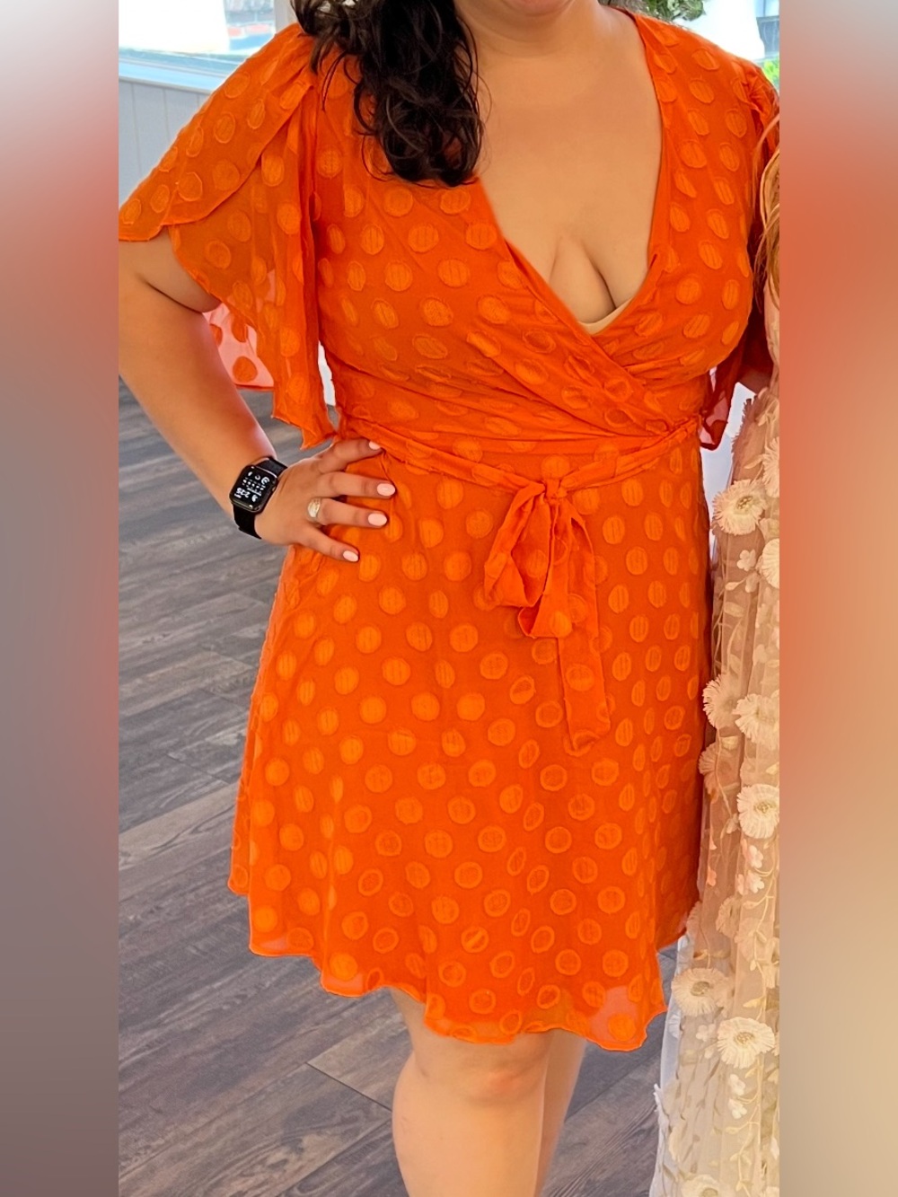 Orange Polka Dot Faux Wrap Dress